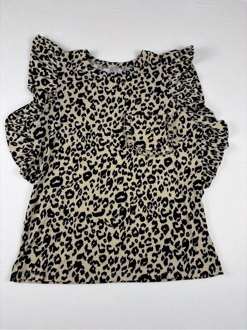 Leopard Print Ruffle Sleeve Top - Beige/Black women’s Large